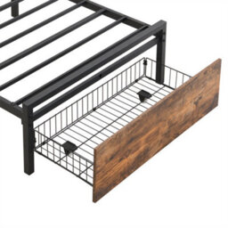 Abrihome 3Ft Single Metal Bed Frame With Led Lighting, Storage Drawer & Usb/type-C Ports 90X190Cm Black & Walnut For Teens And Adults - thumbnail 5