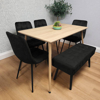 Kosy Koala Dining Table Set With 4 Black Velvet Chairs And 1 Black Velvet Bench Dining Room Furniture - image 1