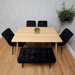 Kosy Koala Dining Table Set With 4 Black Velvet Chairs And 1 Black Velvet Bench Dining Room Furniture - thumbnail 3