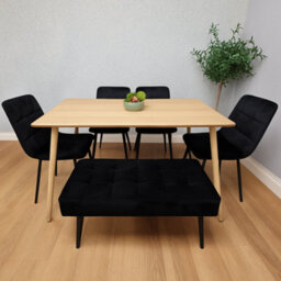Kosy Koala Dining Table Set With 4 Black Velvet Chairs And 1 Black Velvet Bench Dining Room Furniture - thumbnail 2