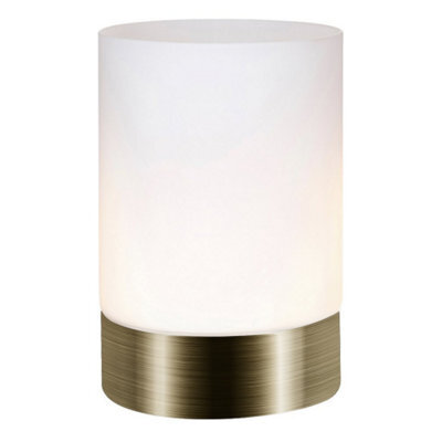 Happy Homewares Small Antique Brass Touch Dimmable Table Lamp With Frosted Glass Shade