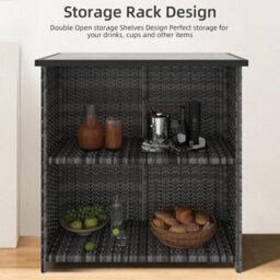 3-Piece Bistro Set, Pe Rattan Bar Table With 2 Bar Stools, Dpc Tabletop, Storage Shelves, For Home, Balcony, Kitchen - thumbnail 6