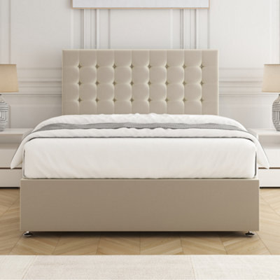 Bsspoke Isla Divan Bed Set Cream Plush Velvet With 24Inch Headboard & Mattress No Drawers In Single Double King 4Ft 6Ft - image 1