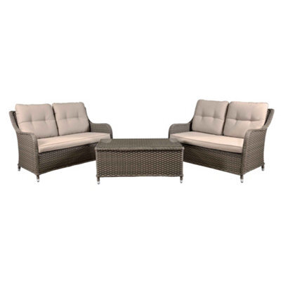 Dellonda Chester 3 Piece Garden Rattan Lounge Set 2X Double Seater Sofas, Brown - image 1