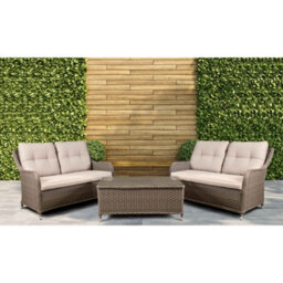 Dellonda Chester 3 Piece Garden Rattan Lounge Set 2X Double Seater Sofas, Brown - thumbnail 2