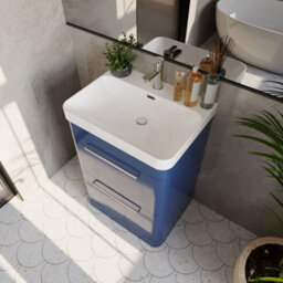 Balterley Croxden 600mm Floor Standing 2 Drawer Vanity Unit With Ceramic Basin - Indigo Blue - thumbnail 3