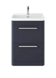 Balterley Croxden 600mm Floor Standing 2 Drawer Vanity Unit With Ceramic Basin - Indigo Blue - thumbnail 1