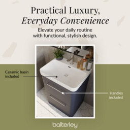 Balterley Croxden 600mm Floor Standing 2 Drawer Vanity Unit With Ceramic Basin - Indigo Blue - thumbnail 7