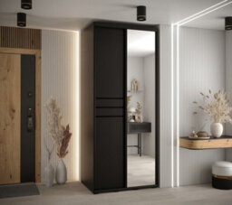 Arte Cannes Xi Mirrored Sliding Door Wardrobe W110Cm - Sleek Black Storage For Compact Spaces - thumbnail 2
