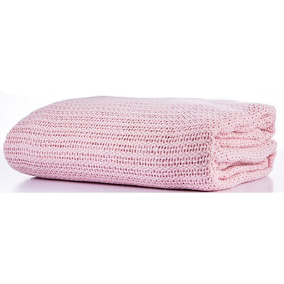 Just So Home 100% Cotton Cellular Blanket With Plain Hemmed Finish (Pink, Single 180Cm X 230Cm)