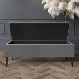 150Cm Paris Striped Ottoman Storage Bench- Plush Velvet Shoe Bench - Steel Grey Upholstery Footstool With Storage - thumbnail 2