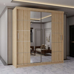 Sliding Wardrobes 4 u LTD Sliding Wardrobes 4U Evora Oak Mirror Sliding Door Wardrobe With Shelves & Rails, W203Cm X H217Cm - thumbnail 1
