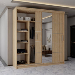 Sliding Wardrobes 4 u LTD Sliding Wardrobes 4U Evora Oak Mirror Sliding Door Wardrobe With Shelves & Rails, W203Cm X H217Cm - thumbnail 3