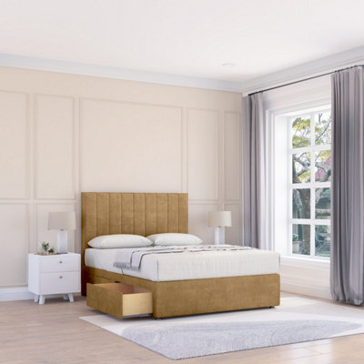 "Sloomy 4Ft Kansas Divan Bed Base Mink Plush ,4 Drawers & 54"" Floor Standing Headboard - Small Double" - image 1