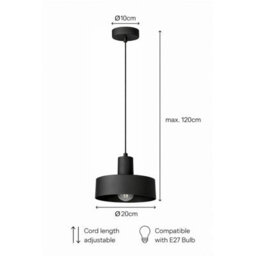 Luminosa Lighting Luminosa Velyo Dome Pendant Ceiling Light Black 1X E27 - thumbnail 5