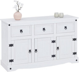 Mews Corona Sideboard All White Country 3 Door 3 Drawer Soild Mexican Pine Wood - thumbnail 1