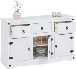 Mews Corona Sideboard All White Country 3 Door 3 Drawer Soild Mexican Pine Wood - thumbnail 7
