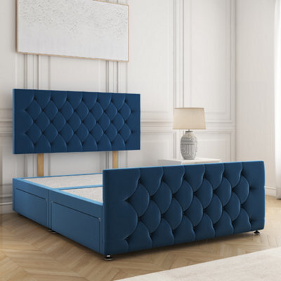 Bsspoke Maya Divan Bed Blue Plush Velvet 24Inch Headboard & Footboard 2Drawers Same Side & No Mattress In 3Ft 4Ft 4Ft6 5Ft 6Ft - image 1