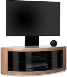 "Centurion Supports Pangea Black/oak Beam-Thru Curved True-Corner Up To 50"" Tv Cabinet With Mounting Arm" - thumbnail 3
