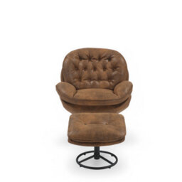 Faux Leather Suede Brown Azura Swivel Accent Chair With Footstool - thumbnail 3