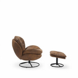 Faux Leather Suede Brown Azura Swivel Accent Chair With Footstool - thumbnail 6