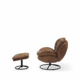 Faux Leather Suede Brown Azura Swivel Accent Chair With Footstool - thumbnail 5