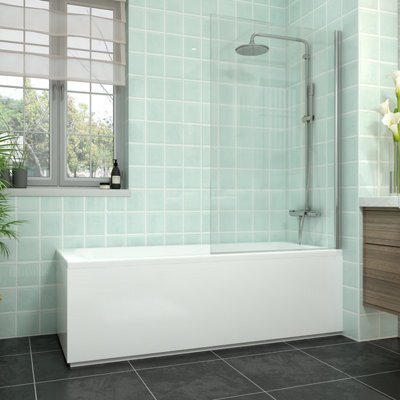 Rinse bathrooms Rinse Single Ended 1700X700mm Bath + Gloss White Front Wood Bath Panel + Chrome Square Bath Screen - image 1