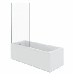 Rinse bathrooms Rinse Single Ended 1700X700mm Bath + Gloss White Front Wood Bath Panel + Chrome Square Bath Screen - thumbnail 2