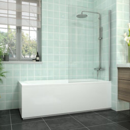 Rinse bathrooms Rinse Single Ended 1700X700mm Bath + Gloss White Front Wood Bath Panel + Chrome Square Bath Screen - thumbnail 1