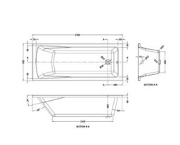 Rinse bathrooms Rinse Single Ended 1700X700mm Bath + Gloss White Front Wood Bath Panel + Chrome Square Bath Screen - thumbnail 4
