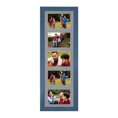 AK Frames 26X8 Navy Blue Sleek Multi Photo Frame With Mid Grey Mount - Holds 5 Apertures (5X) 6X4 Photos - image 1