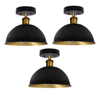 3 Pack Of Industrial Semi Flush Mount Ceiling Light Metal E27 Indoor Ceiling Lamp Fixture For Bedroom Living Room Hallway - image 1