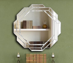 Biznest Large 60X60 Round Silver Dual Octagonal Wall Mirror Wall Hanging Ornament Stylish Home Decor Bedroom Bathroom Living Room