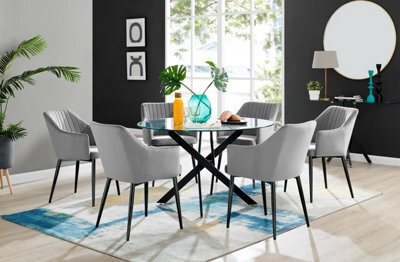 Furniturebox Uk Novara Black Leg Round Glass Dining Table & 6 Grey Calla Black Leg Chairs - image 1