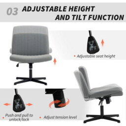 Linen Cross Legged Tilt Office Chair Grey - thumbnail 3