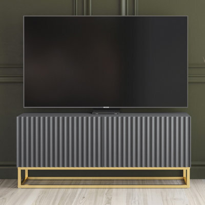Tv Unit Ripple 100Cm - Dark Grey With Fluted Doors - image 1