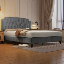 King Upholstered Bed Frame With Button Tufted Headboard With Slat Light Grey - thumbnail 4