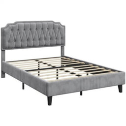 King Upholstered Bed Frame With Button Tufted Headboard With Slat Light Grey - thumbnail 1