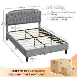 King Upholstered Bed Frame With Button Tufted Headboard With Slat Light Grey - thumbnail 2