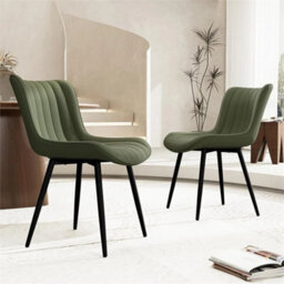 Green Dining Chairs Set Of 2 Leather With Sturdy Metal Legs For Home, Office, And Cafe