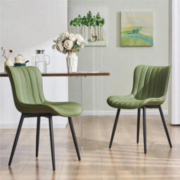 Green Dining Chairs Set Of 2 Leather With Sturdy Metal Legs For Home, Office, And Cafe - thumbnail 6