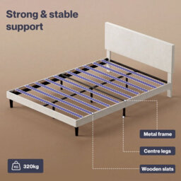 Levede King Bed Frame Upholstered Headboard Platform Velvet Foam White Fabric - thumbnail 6