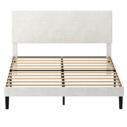 Levede King Bed Frame Upholstered Headboard Platform Velvet Foam White Fabric - thumbnail 3