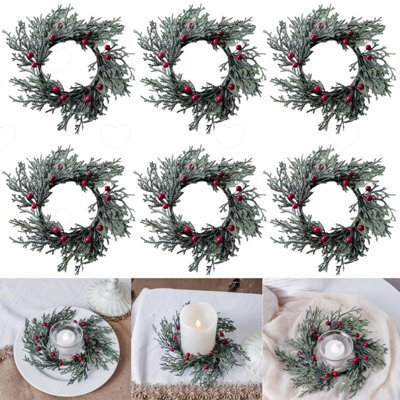 Amorly 6Pcs 10Inch Christmas Candle Ring Wreaths, Artificial Berry Mini Wreath Candle Holder, Festive Ornament For Christmas Decoration - image 1