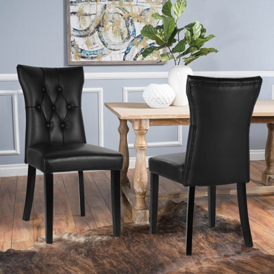 Living And Home Dining Chair Set Of 2 Black Pu Leather High Backrest Dining Chairs - image 1