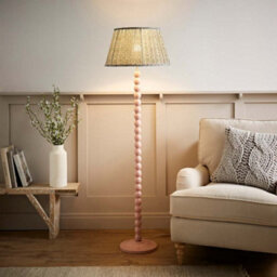 Valuelights Bobbins Pastel Pink Floor Lamp With Floral Pleated Shade - thumbnail 3