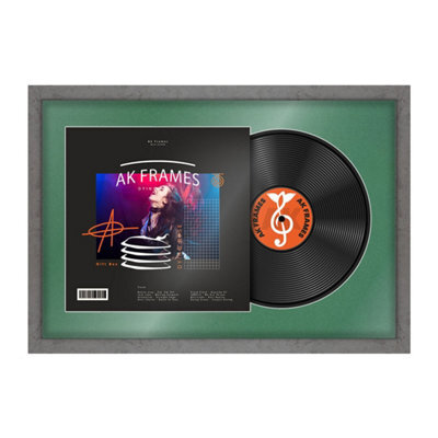"AK Frames 25X17"" Grey Marble Modern Vinyl Record Frame With Emerald Mount For 12 Inch Lp Cover & Disc - Overlapped Design" - image 1