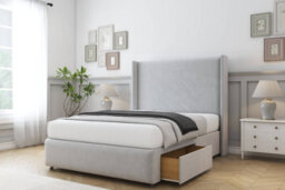 "Sloomy Stratford Silver Plush Divan Bed Set No Drawers With 54"" Wingback & 12"" Footboard 3' Single" - thumbnail 3