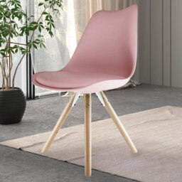 Fusion Living Soho Blush Pink Plastic Dining Chair With Pyramid Light Wood Legs - thumbnail 2