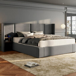 Abrihome Upholstered Super King Size Bed Frame With Hydraulic Storage, Usb Ports & Bedside Tables - Grey Velvet - thumbnail 9